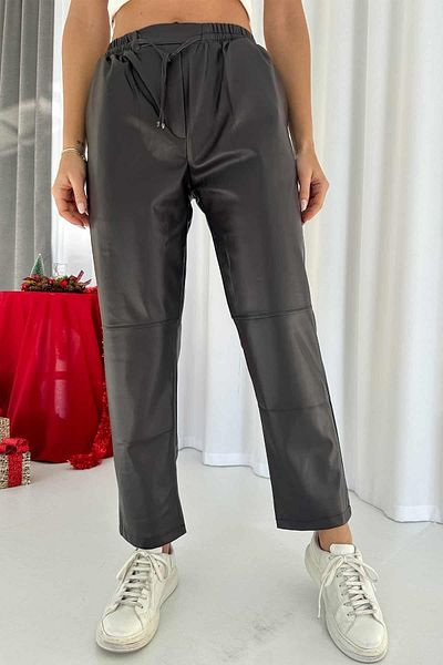 Mine Tan Butik Ματ Δερμάτινο Παντελόνι με Ελαστική Μέση - Bitter Brown