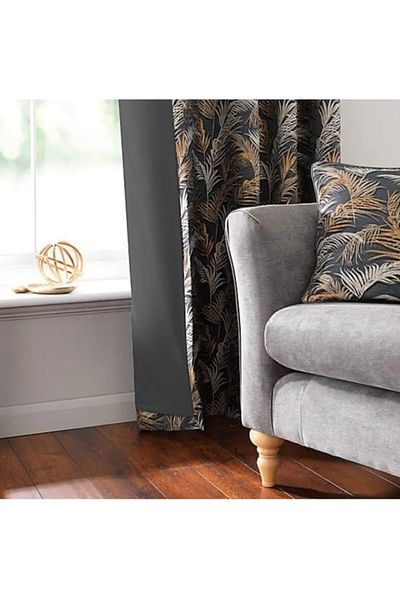 Evcimenhome Lined Rustic Curtain with Eyelet Metal Ring 170Cmx230Cm Palm Color: Anthracite-Beige-Grey