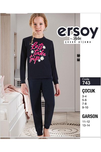 Ersoy Çocuk Giyim Set de pijamale pentru fete cu mânecă lungă Daisy 100% bumbac