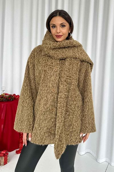 Mine Tan Butik Brown Fur Soft Women's Coat - Scarf
