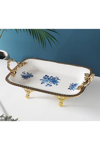 Pink&More MUBA CONSEPT METAL AYAKLI ÇİÇEK DESEN GOLD SUNUMLUK 35X20 CM