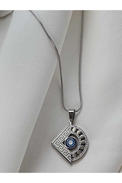 ZÜLİSCH قلادة فولاذية فضية اللون أزرق مفصلة حجر الزركون ستانلس ستيل