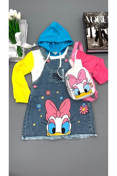 MİSLİNE MİSLİNA Rochie din denim cu model Daisy Duck și combinație de hanorac colorat