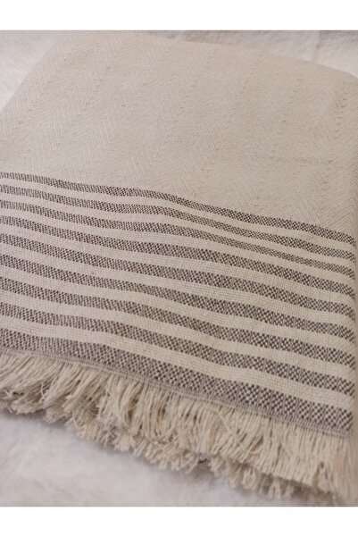 ŞENER HOME Eko Kollları Örten Buldan Bezi Pamuklu Koltuk Şalı Kanepe Çekyat Örtüsü 170x300 Kreme Kahve