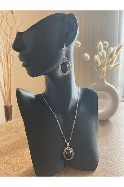 Store Retro Style Black Elegant Women's Necklace Earrings Set
