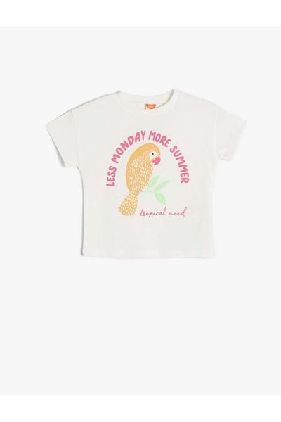 Koton Kurzärmliges T-Shirt aus Baumwolle mit Papageien-Aufdruck – Rundhals
