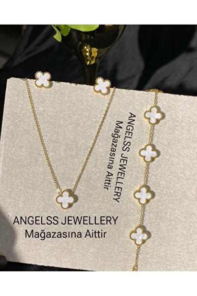 ANGELSS JEWELLERY مجموعة أقراط وسوار وقلادة البرسيم (طقم أقراط وسوار وقلادة م...