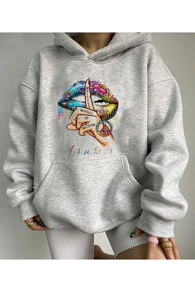 khufu Hooded Lip Let Be Printed Unisex Sweatshirt - Trend