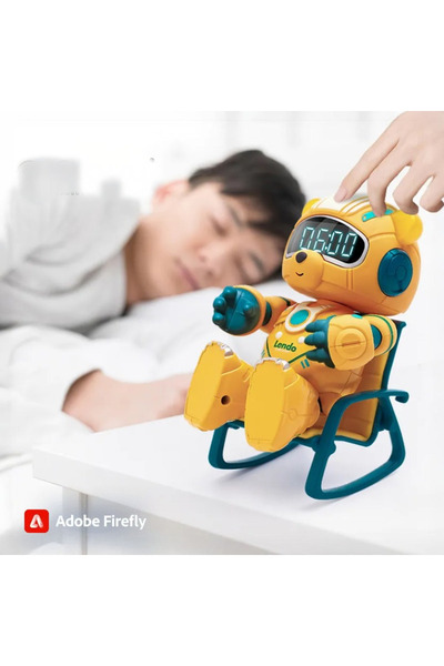 Boratila Toys Akıllı Dokunmatik Değişebilen Işıklı Ayı Sesli Alarm Özellikli Uyku Arkadaşı Metal Saat Robot (SARI)
