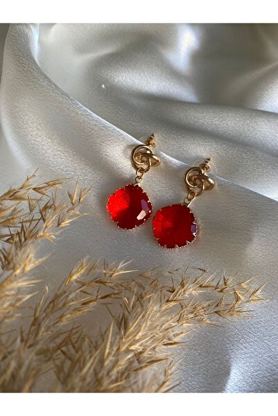 Bujiteri Kırmızı Elmas Modern Tasarım Küpe