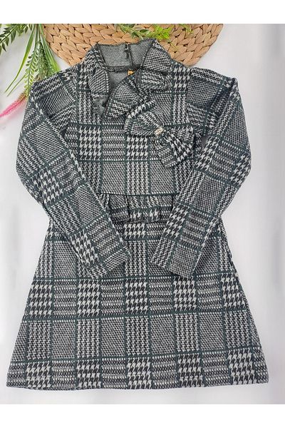 Butik Χειμερινό φόρεμα για κορίτσια 9 διαφορετικών ηλικιών 3-8 με φιόγκο με κουμπιά και λεπτομέρεια στο λαιμό