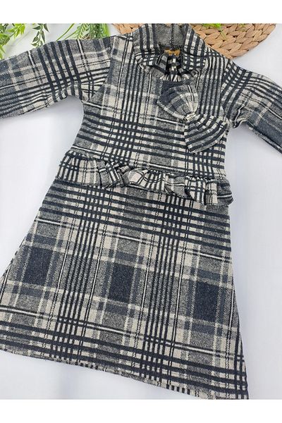 Butik Χειμερινό φόρεμα για κορίτσια 9 διαφορετικών ηλικιών 3-8 με φιόγκο με κουμπιά και λεπτομέρεια στο λαιμό