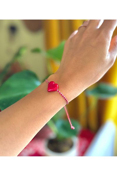 Atelier Çağla Red Murano Glass Heart Red White Martenish Christmas New Year Bracelet