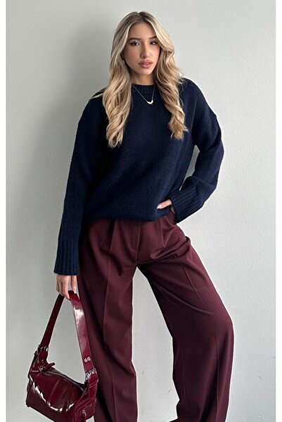 fujya Pulover de damă cu guler rotund oversize bleumarin tricotaj