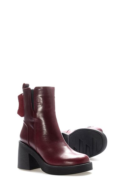 Ayakkabıhane Furry Inside and Genuine Leather Outside Burgundy Women's Thick Heeled Boots Ah0821711261065808