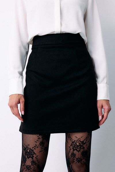Sateen Black Short Suede Skirt