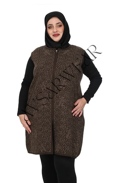AVSARWEAR سترة الأم منقوشة بأوراق الشجر مقاس كبير مع جيوب