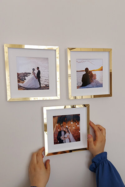 hobicehayaller PVC Camlı 20x20 CM Sök-tak Anı Çerçevesi! Yapışkanlı Kare Pasportulu 3 Lü Çerçeveler