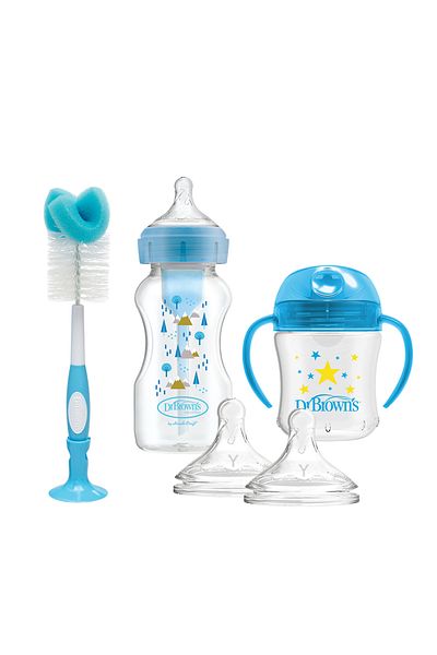 Dr.Brown's Wide Mouth Anti-Colic Options Pp Blue Patterned Baby Bottle Cup Advantageous Set