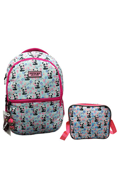 Dadacuq Σετ σχολικής τσάντας με μπρελόκ τριών τμημάτων με σχέδιο Panda - Τσάν...