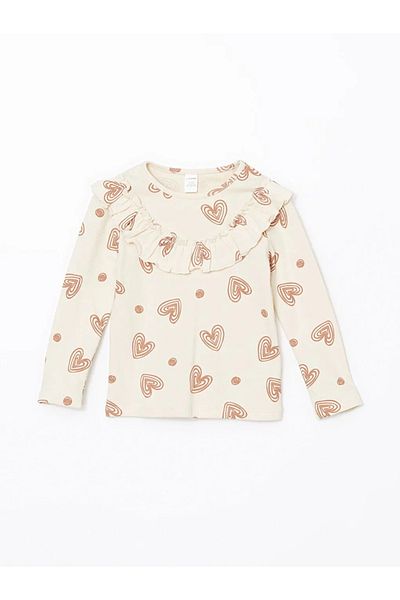 LC Waikiki Lcw Kids Ecru Crew Neck Girls Blouse and Leggings 2-Piece
