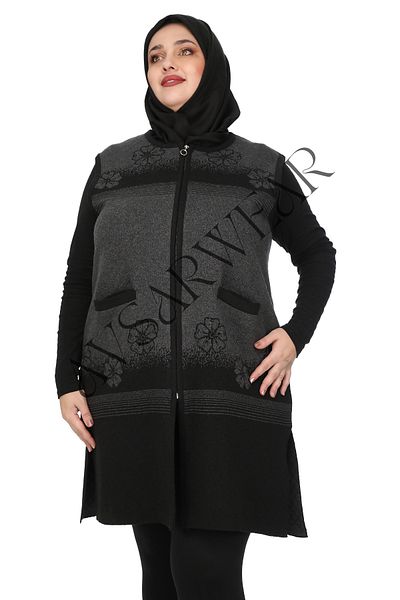 AVSARWEAR Plus Size Pocketed Rose Pattern Vest - Avsarwear