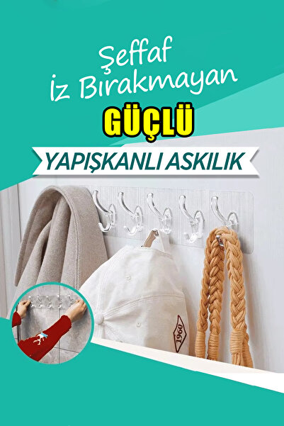 KCA HOME 5'li Şeffaf Askı, Süper Yapışkanlı Askı, Banyo Askısı, Kapı Arkası Askılık, Şeffaf 5'li Askılık
