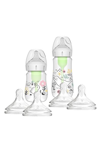 Dr.Brown's مجموعة مفيدة منقوشة ذات فم واسع مع هدية زجاجة أطفال على شكل حرف Y
