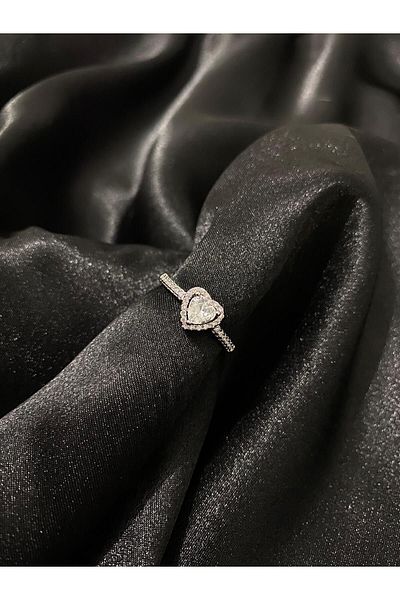 stain steel HEARTED ZIRCON STONE ADJUSTABLE STEEL RING (PINK & WHITE STONE Color Options)