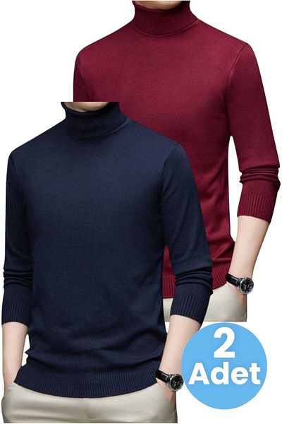 Uniquetrenders 2-Piece Men's Non-Pilling Throat Knitwear Sweater Fisherman Knitwear Sweater