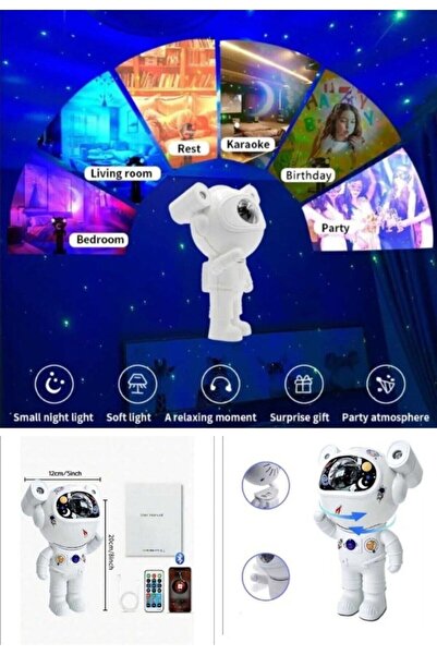 Lexi Bella Bluetooth Hoparlörlü Astronot Yıldız Kumandalı Gece Lambası Yeni Nesil Gezegen Projektörü Büyük Boy