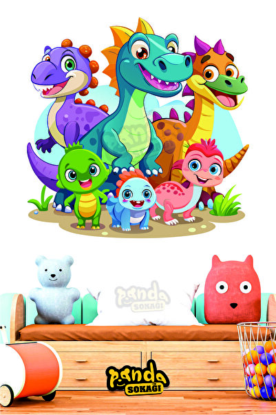 PANDA SOKAĞI ملصق حائط لغرفة الأطفال على شكل ديناصور وأطفال - ملصق حضانة وريا...