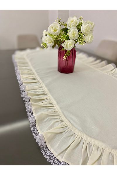 Parla Life Λινά Κρεμ Χρώμα Frilly Runner - Τραπεζομάντιλο και Τραπεζομάντιλο (Προσαρμοσμένο μέγεθος)