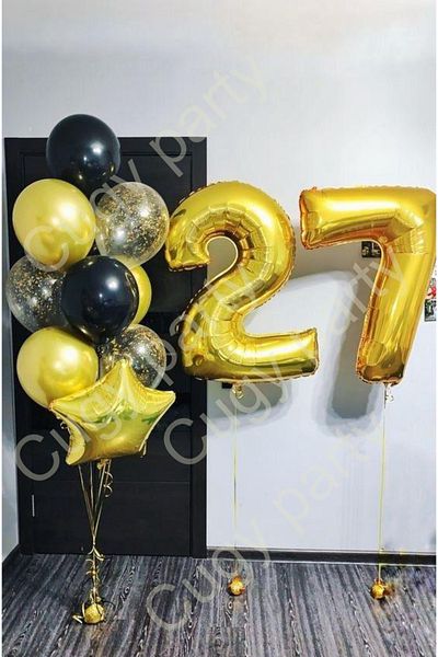 CUGY 27 Years Old Gold Black Star Detailed Birthday Special Day Party Celebration Set