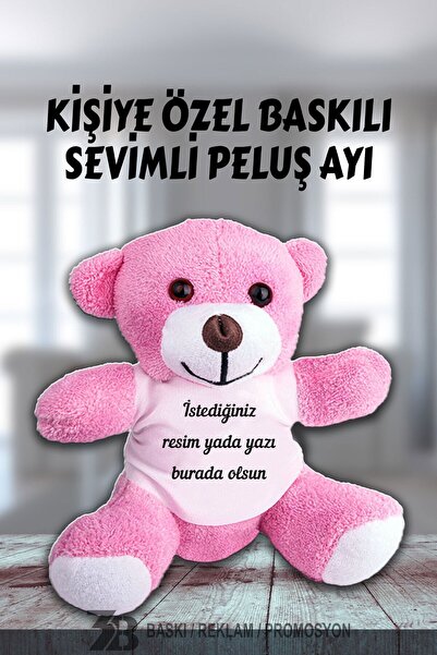 3B BASKI REKLAM PROMOSYON KİŞİYE ÖZEL BASKILI SEVİMLİ PELUŞ AYICIK (PEMBE)