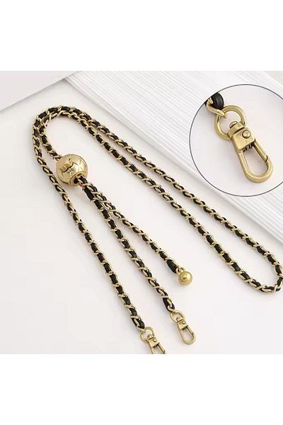 Yıldız Accessory Lanț elegant pentru geantă de umăr încrucișată, dimensiune reglabilă, metal, curea neagră din piele PU, lanț de talie din metal auriu