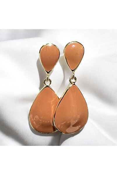 Store Çift Katlı Doğal Taşlı Sallantılı Şık Küpe