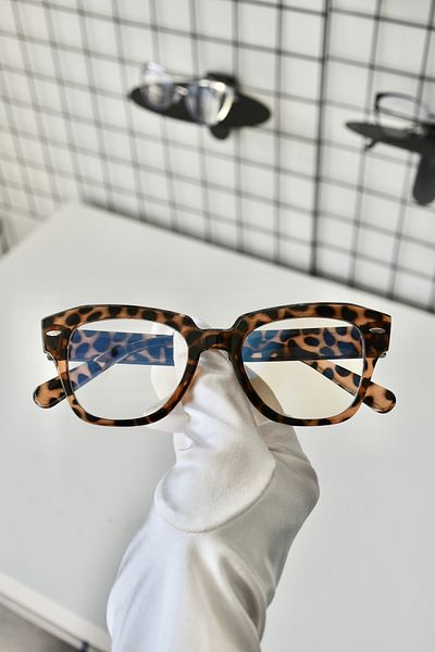 LOOKUP NEW Luke Leopard Square Rectangle Bone Clear Women Men Unisex Blue Screen Goggle Eyewear