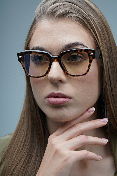 LOOKUP NEW Luke Leopard Square Rectangle Bone Clear Women Men Unisex Blue Screen Goggle Eyewear