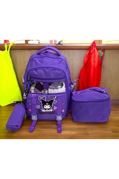JOJO KIDS Set de genți impermeabile pentru copii Kuromi pentru școala primară și gimnazială - Set de trei