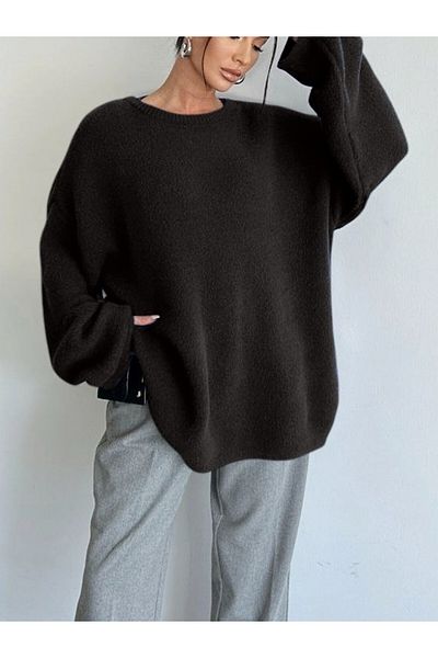 Modamorfo Crew Neck Soft Beard Knitwear Sweater - Black