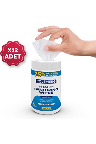colemerg 75% Alkollü Antibakteriyel Islak Mendil Hijyen Kovası 12 x 80 Yaprak
