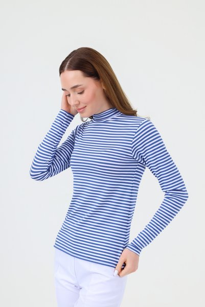 Viridi Medical Fashion Turtleneck Striped Body Indigo White