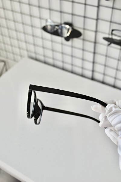 LOOKUP NEW Lindon Black Cat Eye Rectangular Bone Transparent Women Men Unisex Blue Screen Goggle Eyewear