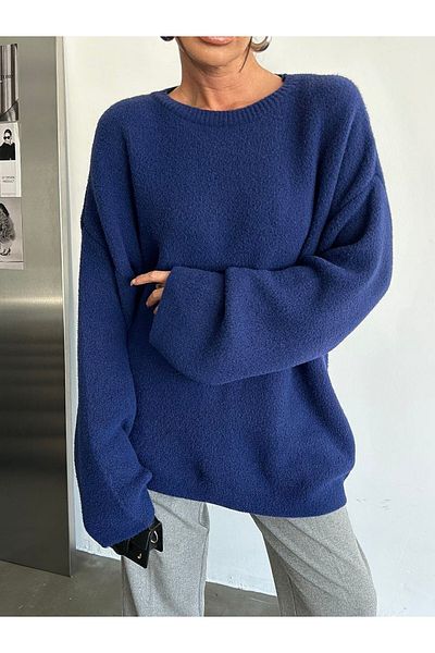 Modamorfo Crew Neck Soft Beard Knitwear Sweater -Navy