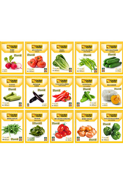 GARDEN NARTER 15 Paket Organik Sebze Bahçesi Tohum Koleksiyonu Doğal Sebze To...