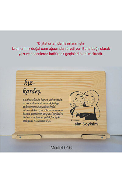 münzevi İsme Özel Masaüstü Rahle/ Kitap Tutucu - Kız Kardeş Model 016