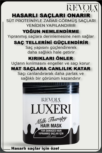 REVOLA EXPERT Luxeri Milk Therapy Hair Mask, Repairs Damaged Hair, Revitalizes and Gives Shine 500ml