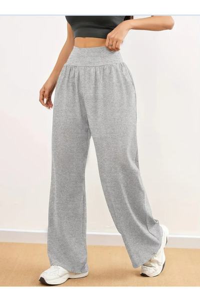 CAONNES Kadın Gri Baggy Bol Kesim Esnek Rahat Kumaş Eşofman Altı ŞAH MODA