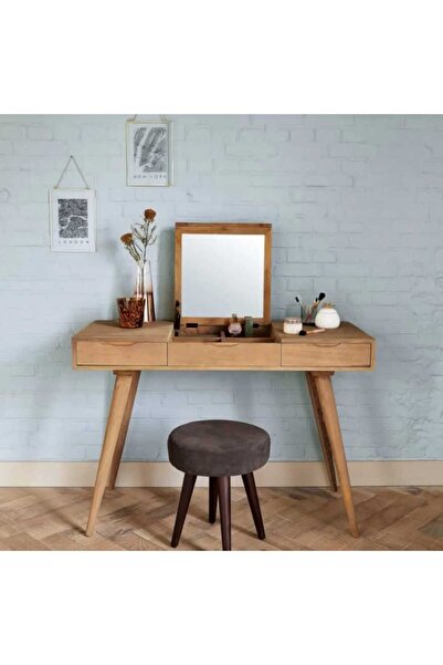 hgalpdesing Doğal Ahşap Gizli Aynalı Modern Makyaj Masası Dresuar